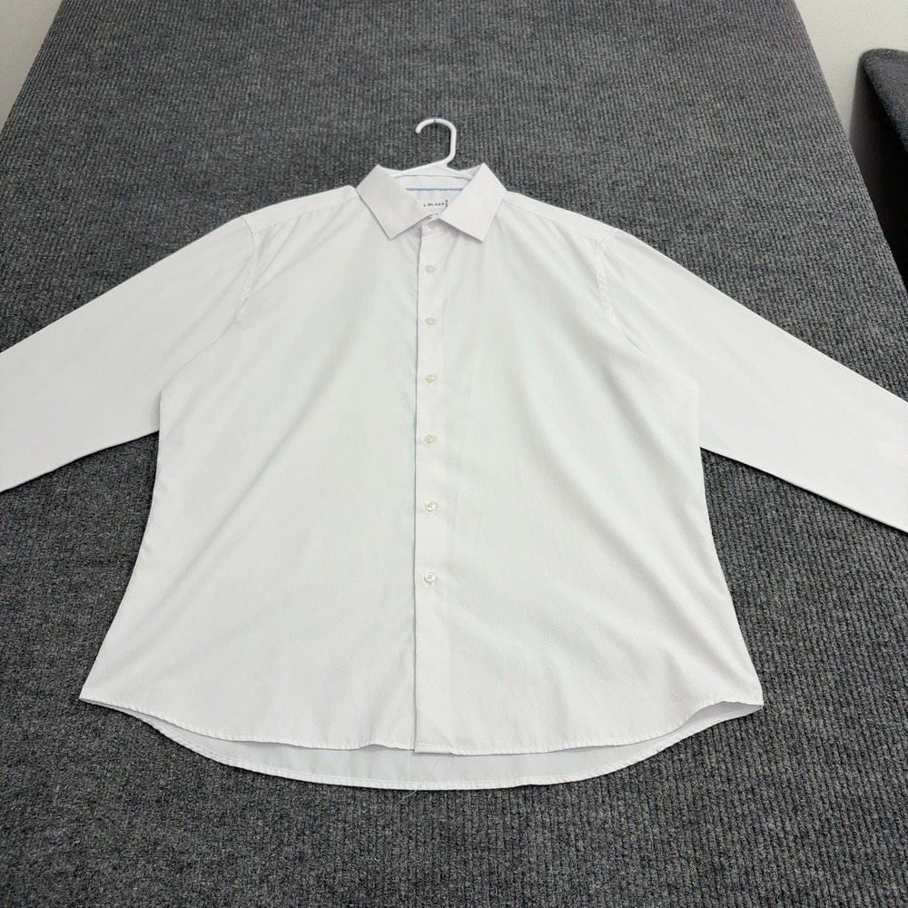 Bill Blass Dress Shirt Mens XL White Polyester Microfiber Slim Fit Business